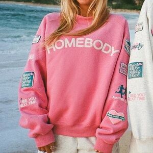 Dandy Worldwide Homebody Pink Mockneck Crewneck Patchwork Sweatshirt